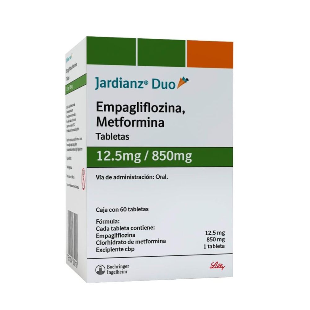 Jardianz Duo 12.5mg/850mg Caja con 60 tabletas.